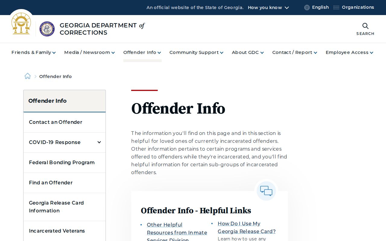 GDC offender information for a Wilkes County Jail state transfer and release search