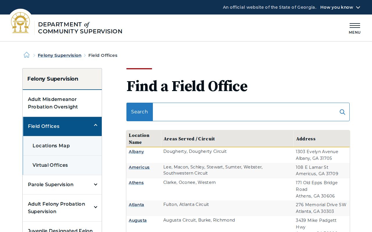 Georgia DCS Thomson Field Office directory for Wilkes County supervision