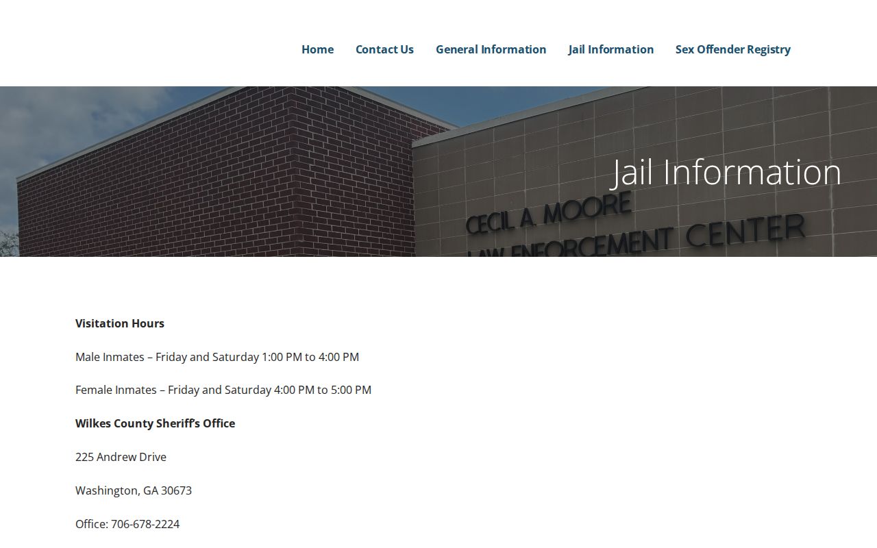 Official Wilkes County jail page used for released inmate search verification