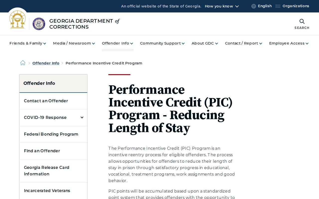 Wilkes County projected release date Georgia performance incentive credit